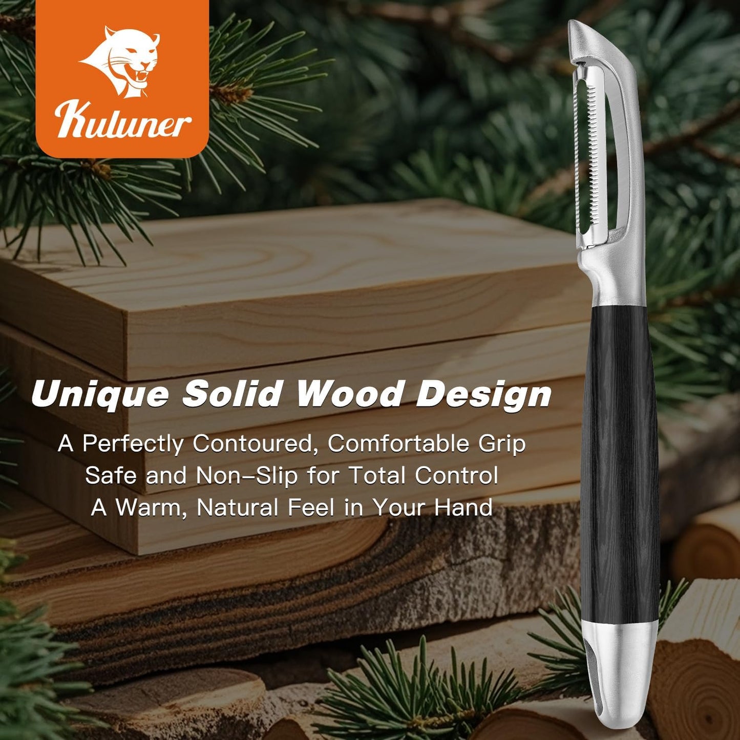 Serrated Blade Premium I Type 304 Stainless Steel Multifunctional Kitchen Peeler Real Wood Handle Ultra Sharp Blade Vegetable Potato Apple（Agarwood）