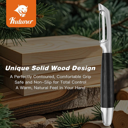 Serrated Blade Premium I Type 304 Stainless Steel Multifunctional Kitchen Peeler Real Wood Handle Ultra Sharp Blade Vegetable Potato Apple（Agarwood）