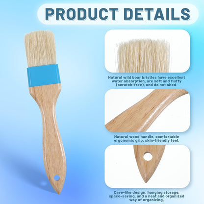 Pastry Basting Brush - Food Grade, 2 PCS 1.5 Inch Natural Bristle Pastry Brush, Heat Resistant Wooden Handle Butter Brush, Basting Brush for Cooking, BBQ, Baking, Egg Wash, Oil, Blue