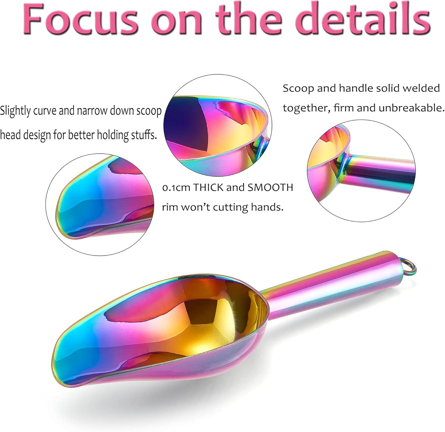 E-far Mini Scoop, 3 Ounce Stainless Steel Kitchen Utility Scoops, Ideal for Candy/Ice Cube/Flour/Sugar/Coffee Bean/Protein Powder, Food Grade & Anti Rust, Easy Clean & Dishwasher Safe (4 Pack)