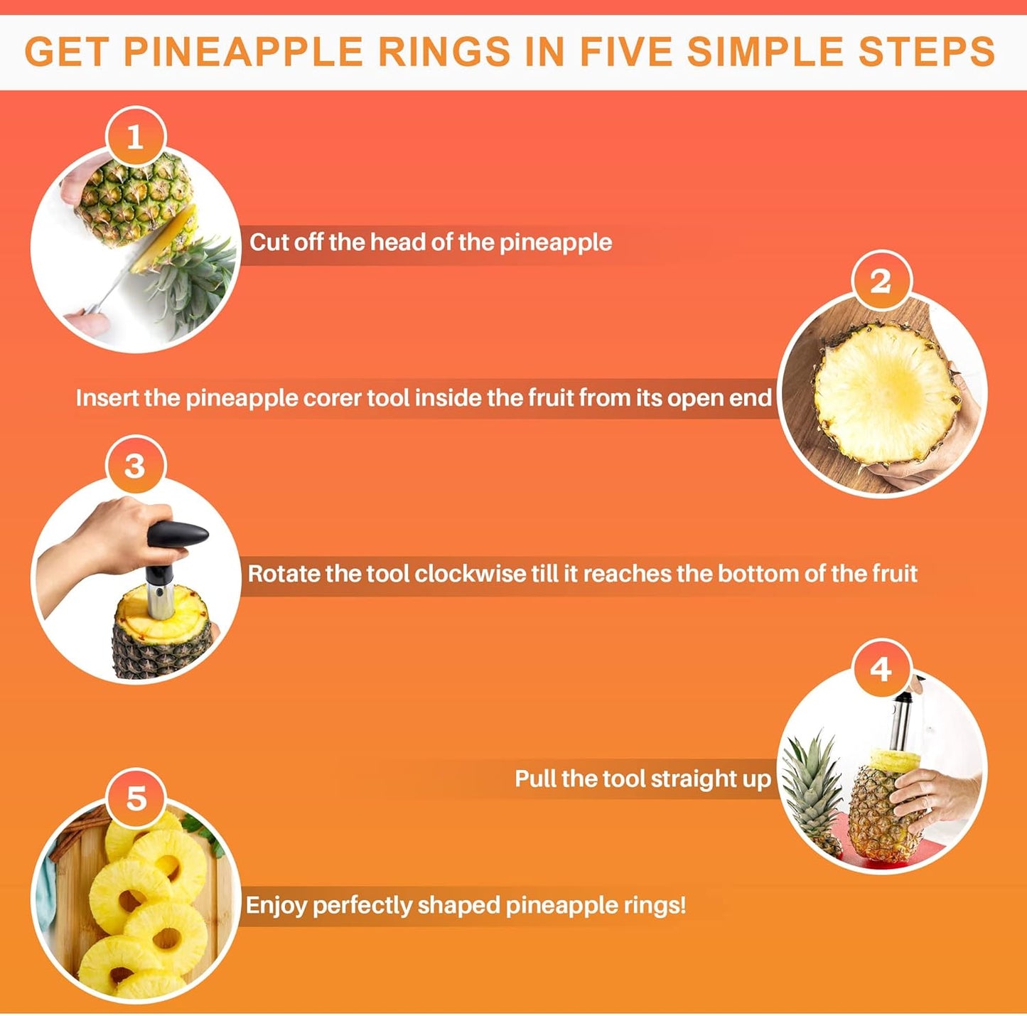 Cheer Collection Pineapple Corer And Slicer Tool, Stainless Steel Pineapple Core Remover with Non Slip Handle