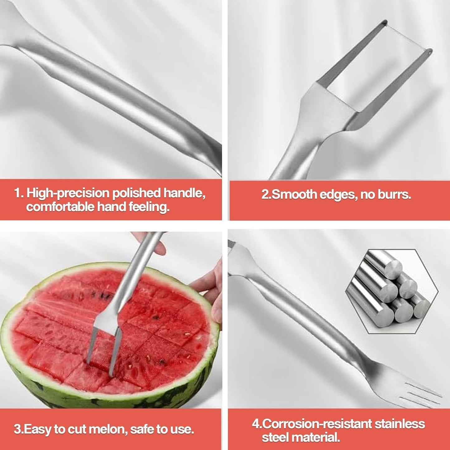 Watermelon Cutter, 2-in-1 Stainless Steel Fruit Cutter, Dual Head Watermelon Fork Slicer Tool, Summer Fruit Cutting Kitchen Gadget for Home (Round-2PCS)