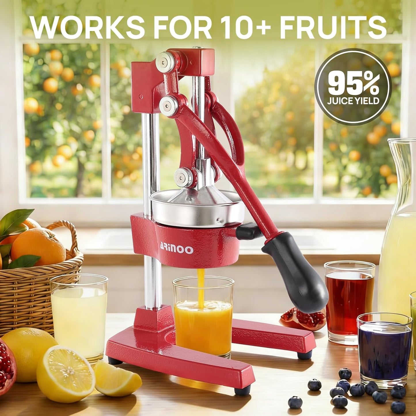 Kitchen Cast Iron Citrus Juicer,Manual Hand Press Orange Juicer,Heavy Duty Countertop Squeezer for Lemon,Orange, Easy to Use & Clean（Black)