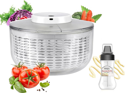 Electric Salad Spinner, 4L Wireless USB Salad Spinner Dehydrator for Fruit Vegetables, Large Capacity Salad Vegetable Dryer, Quick Drainage Electric Mixer White