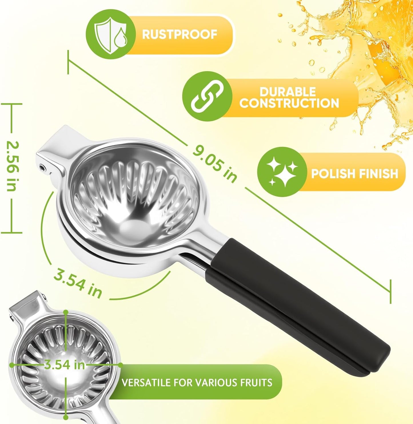 Lemon Squeezer Large, Lemon Squeezer Juicer Stainless Steel, Heavy Duty Manual Citrus Juicer Hand Press, Kitchen Tools Lime Squeezer Bar Tool, Easy to Clean Metal Lemon Hand Press