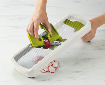 Joseph Joseph Multi-Grip Hand-held Kitchen Mandoline, Fruit and Vegetable Slicer with Food Grip and Adjustable Blades, Dishwasher Safe