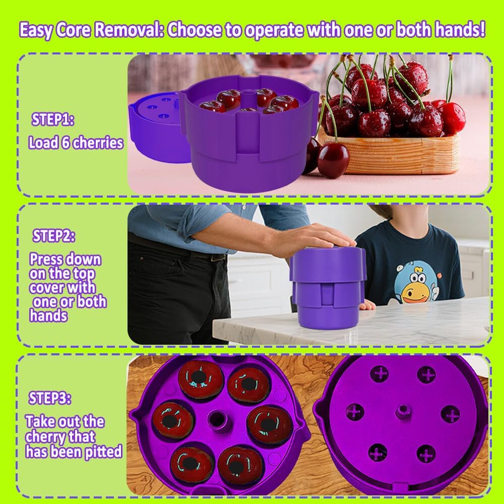 Cherry Pitter – Multi Cherry Tool 6 at Once, Full Detachable Cherry Seed Remover, Fast Cleaning for Baking, Canning, Jam, Dishwasher Safe with Pit Storage Case, Best Kitchen Gift for Mom Dad