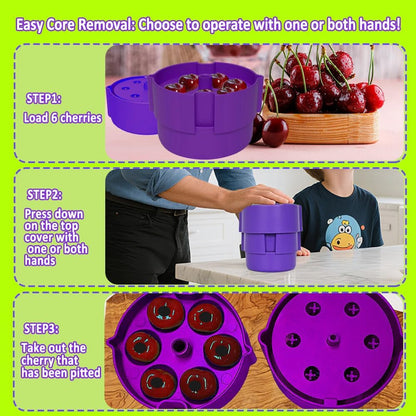 Cherry Pitter – Multi Cherry Tool 6 at Once, Full Detachable Cherry Seed Remover, Fast Cleaning for Baking, Canning, Jam, Dishwasher Safe with Pit Storage Case, Best Kitchen Gift for Mom Dad