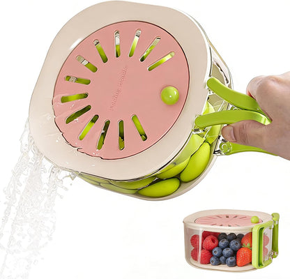 Fruit Vegetable Washing Bowl with Strainer - Multifunctional Berry Container, Produce Washer & Draining Colander Basket with Lid for Fridge Storage (Pink)