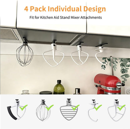 Stand Mixer Attachment Holder for KitchenAid Accessories and Attachments - 4 Pack Hanging Organizer for Storage Your Kitchen Aid Dough Hook Paddle Whisk Attachment Hanger (Plastic White)