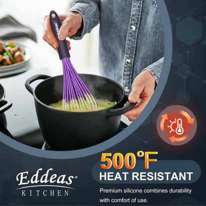 Whisks For Cooking - 500 °F Heat Resistant Silicone Whisk, Heavy Duty 7",9"&11inch Non-Scratch Balloon Kitchen Wisk tool Set, for cooking Wisking, Blending, Beating, Stirring, 3 Piece Black