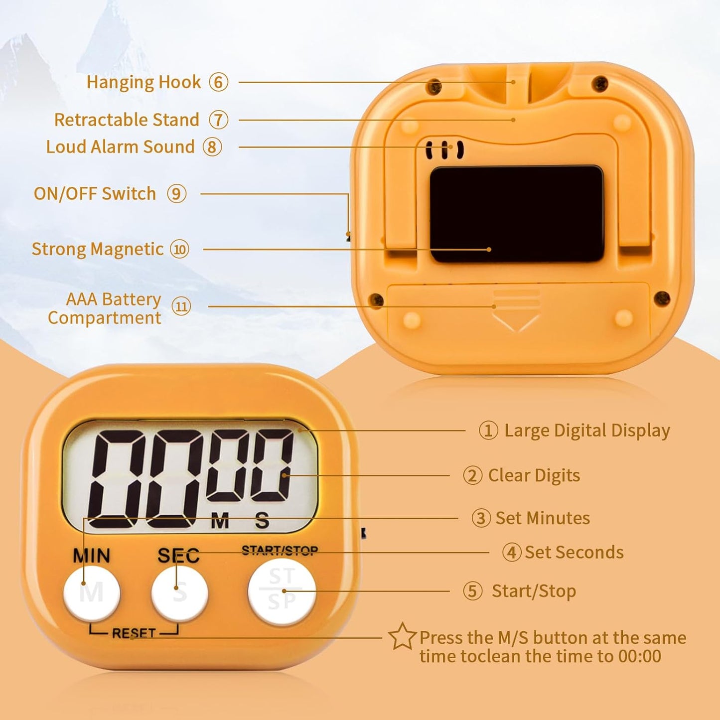 4 Pack Digital Kitchen Timer Magnetic Digital Timer with Big Display Loud Ring Cooking Timers for Cooking, Game, Gym, Break Time, Classroom(4, Pink, Green, Orange, White)