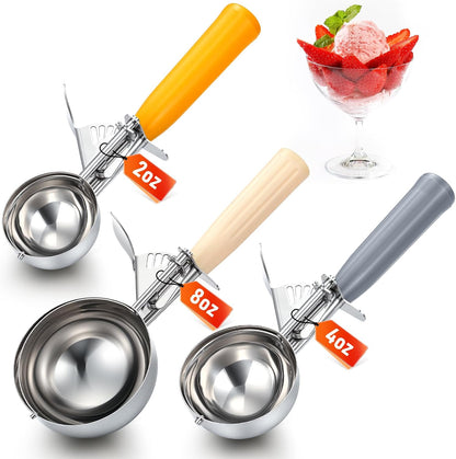 Reallnaive 3 Pcs Release Cookie Scoops Ice Cream Scooper with Trigger Release Portion Scoop Stainless Steel for Portion Control, Baking Food, Cookie Dough (2.65 Oz+1.33 Oz+ 0.75 oz,Green,Red,Black)