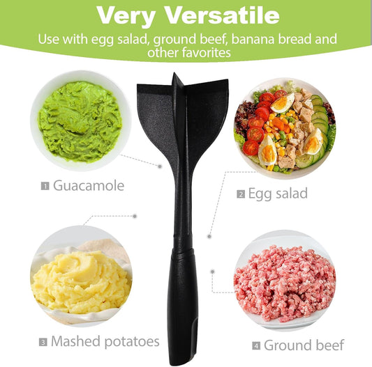QPQ Good Grips Scoop And Avocado Masher Tool , Guacamole Masher- Slicing & Smashing, Ergonomic Non-Slip Handle, Perfect for Guacamole, Soft Fruits & Vegetables (Black)（Gift 3-in-1 Avocado Slicer）