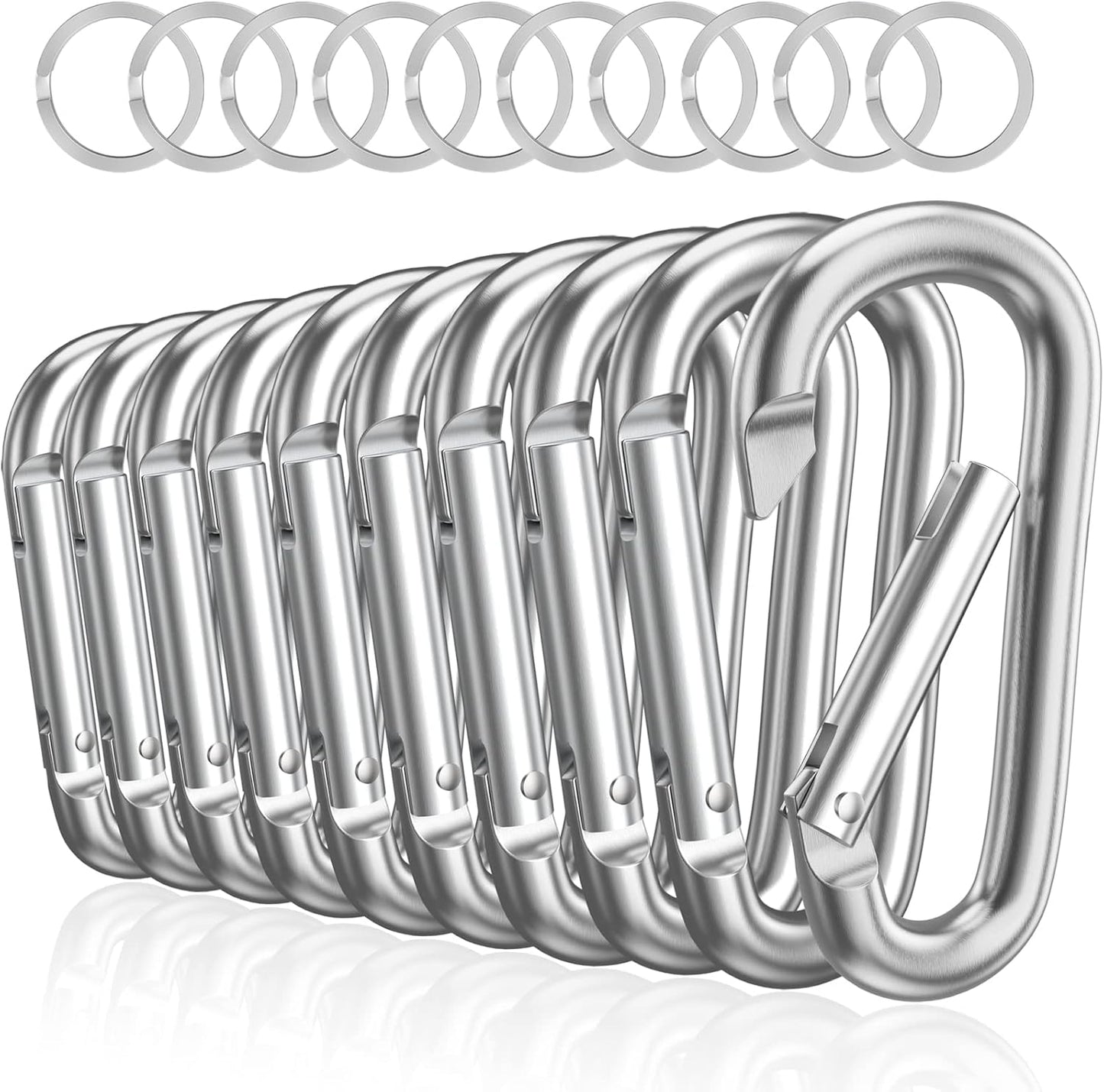 sprookber 3" Aluminum Carabiner D Ring, Caribeener Clips, Spring Snap Hook for Keychain Clip, Set of 10