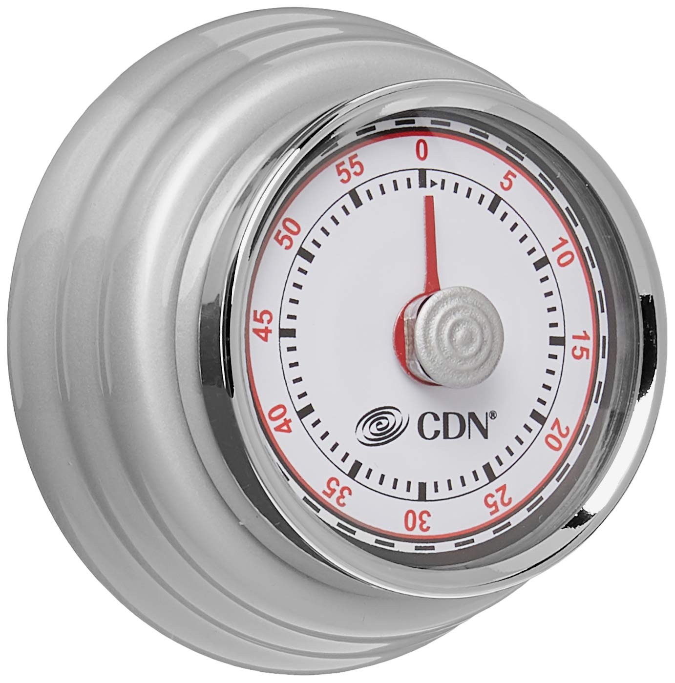CDN Compact 60-Minute Mechanical Timer | Easy-to-Read 2.5” Dial | Loud 3-Second Alarm | Ideal for Cooking or Baking | Countertop or Wall Mountable | Silver Finish | MT1