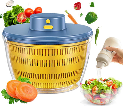Electric Salad Spinner, 4L Wireless USB Salad Spinner Dehydrator for Fruit Vegetables, Large Capacity Salad Vegetable Dryer, Quick Drainage Electric Mixer White
