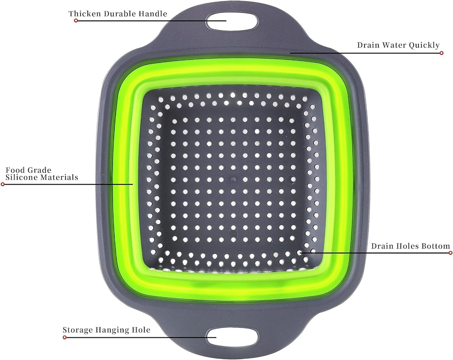 Collapsible Colander,Collapsible Colander Set,Folding Kitchen Silicone Strainer,Vegetable Pasta And Fruit,Folding and Expandable Square Silicone Kitchen Strainer