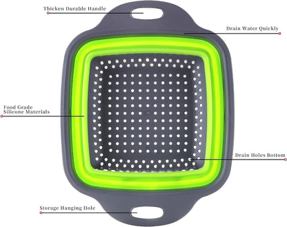 Collapsible Colander,Collapsible Colander Set,Folding Kitchen Silicone Strainer,Vegetable Pasta And Fruit,Folding and Expandable Square Silicone Kitchen Strainer