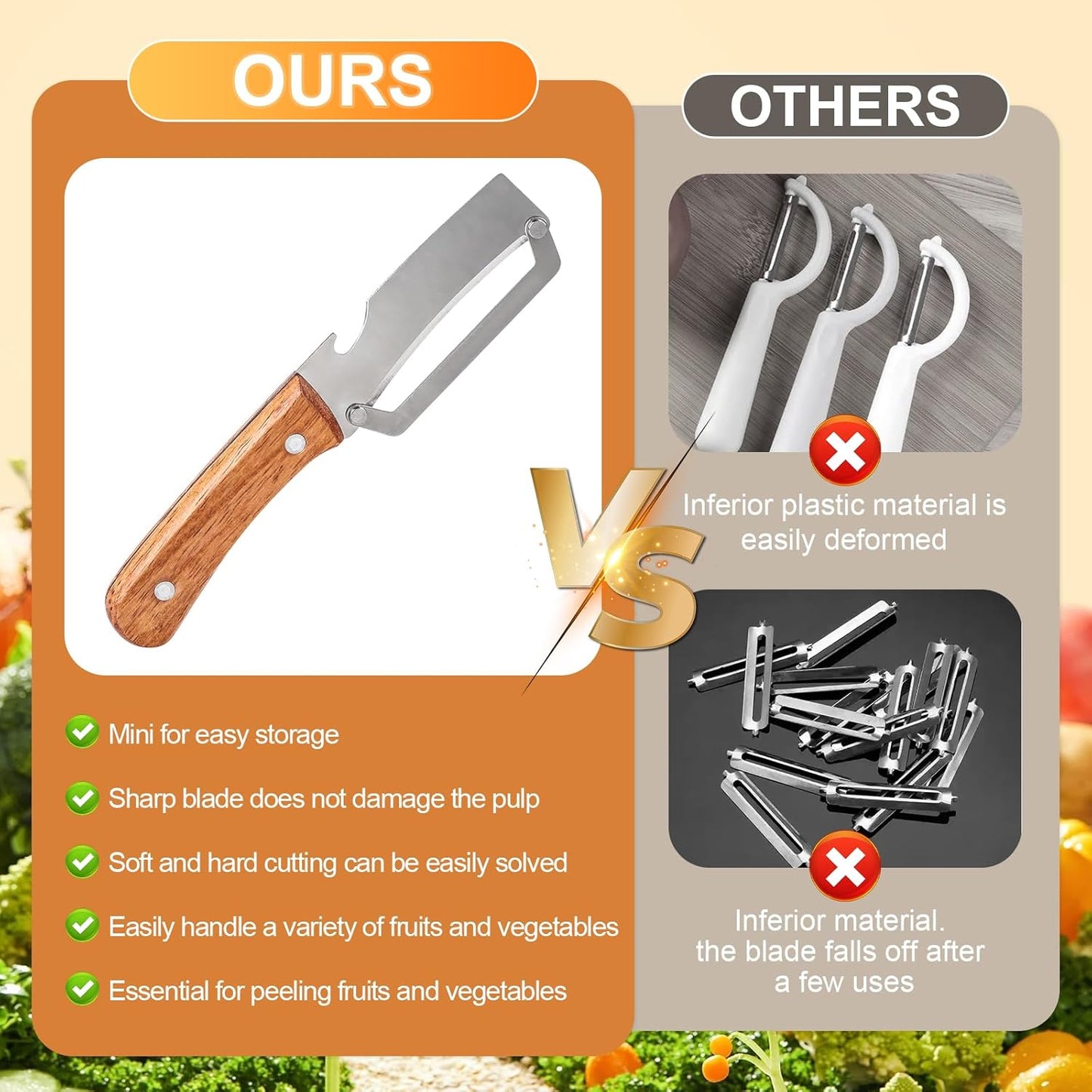 Multi-Functional Kitchen Vegetable Peeler with Ergonomic Handle & Bottle Opener,Stainless Steel Peeler Knife with Sharp Blade for Fruit Kiwi Potato Pumpkin