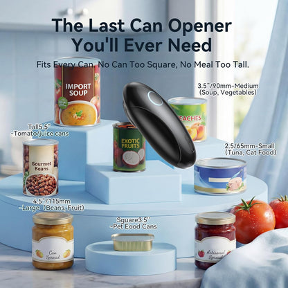 Rechargeable Electric Can Opener for Seniors & Arthritis, Automatic One-Touch Operation, Smooth Edge Cutting with Auto Stop & Magnetic Lid Lifter, Hands-Free, USB-C, Compact, Black
