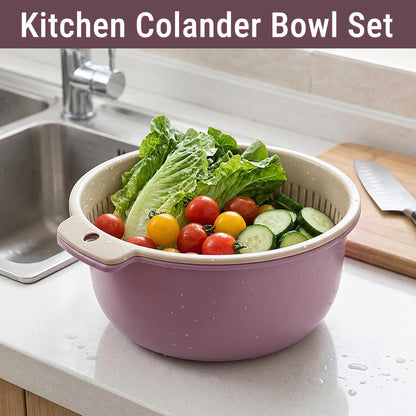 2 in 1 Colander Bowl Set, Detachable Strainer and Serving Bowl Kitchen Fruit Vegetable Washing Drainer for Home Meal Prep and Salad Making (Small 14x7x16cm)