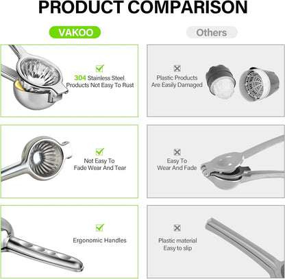 Vakoo 2-in-1 Lemon Squeezer - Heavy-Duty, Rust-Resistant Manual Juicer for Lemon, Lime & Citrus, Easy to Use & Clean, Kitchen Essential - Yellow & Green