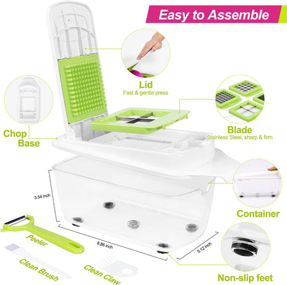 Food Dicer Chopper 5 Blades, Onion Dicer Chopper, Fruit and Veggie and Vegetables Chopper, Food Prep, Light Green