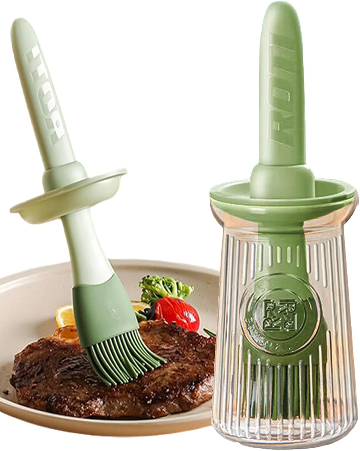 Food Grade Silicone Basting Brush with Integrated Oil Bottle - Heat Resistant, Household Kitchen Use for Pancake, Grilling & Barbecue (Green)