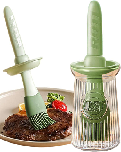Food Grade Silicone Basting Brush with Integrated Oil Bottle - Heat Resistant, Household Kitchen Use for Pancake, Grilling & Barbecue (Green)