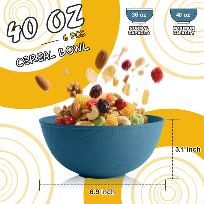 Wheat Straw Bowls Set with Lids, Unbreakable 40 OZ Cereal Bowls Set of 4, Salad Container for Lunch, Microwave & Dishwasher Safe Bowl Set for Kitchen, Picnic, RV, Camping, Multi