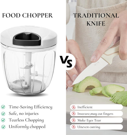 Manual Vegetable Chopper Pull String Food Chopper Sharp Blades Garlic Mincer with Container Onion Cutter for Chili Meat Nuts Herb