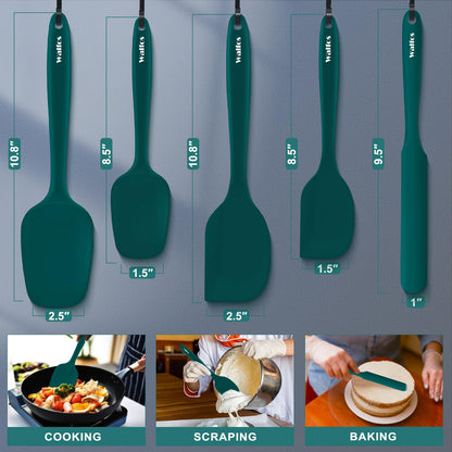 Walfos Silicone Spatula Set of 5 - (600°F) High Heat Resistant Kitchen Scraper Spatulas, One-Pieces Seamless Design, Perfect for Cooking Mixing & Baking - BPA Free and Dishwasher Safe,black