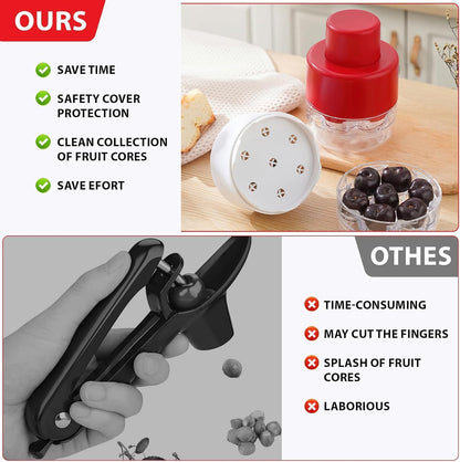 7-in-1 Cherry Pitter Tool - Portable Push-Down Cherries Seed Remover, No Handle Design for Kitchen, Picnics
