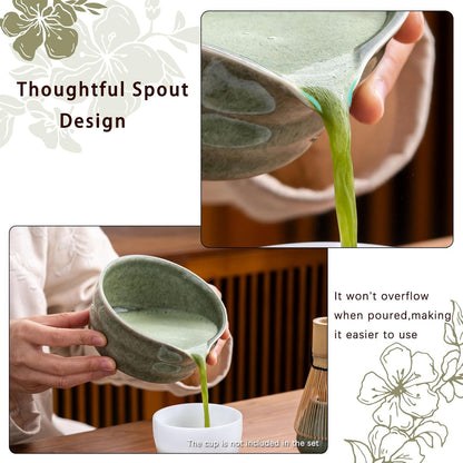 Buucup Matcha Set, Matcha Bowl with Spout, Matcha Whisk and Holder, Bamboo matcha Scoop and Stainless Sifter - 5 Pcs Jade Green Matcha Set Kit for Matcha Lover