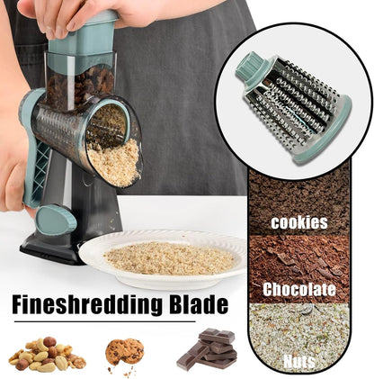 Cheese Grater Hand Crank, Stainless Steel Cheese Shredder with Strong Suction Base, Rotary Grater for Carrots, Potatoes, Vegetables and Fruits, Easy to Clean