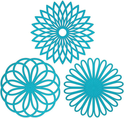 ME.FAN Silicone Trivet Mat - Kitchen Hot Pads for Pots & Dish - Insulated Teapot Trivet - Flexible, Durable, Non-Slip Large Coasters 3 Set Black