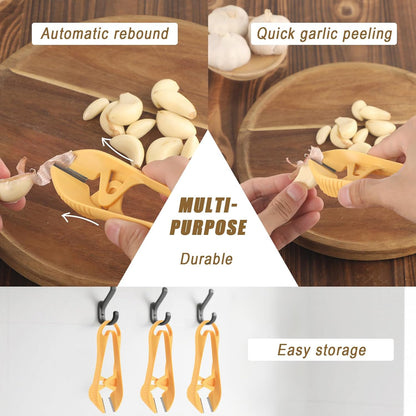 Garlic Peeler, 2025 New Garlic Tweezers with Hanging Hole Manual Peeling Skin Remover Clips Simple Easy Multipurpose Kitchen Clipper Tools for Avoiding Smell on Your Hands (Orange)