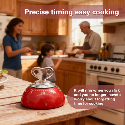 Vintage Mechanical Kitchen Timer, 60-Minute Wind Up Visual Countdown Timer, Heart Shaped Key Rotation Manual Clock for Cooking Baking Steaming, No Battery Required Desk Timer, Red