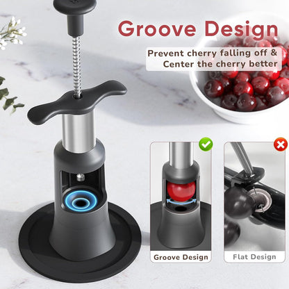2 in 1 Cherry Pitter Remover Tool, Premium Quick Release Cherry Pitter, Press & Push Type, Large 33mm Cherry Seed Remover, Durable, Food Grade Stainless Steel & PP Plastic