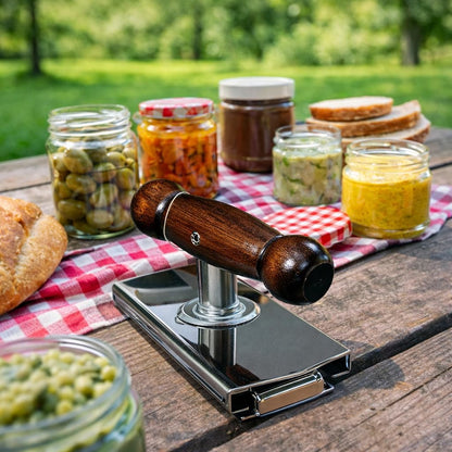 Heavy-Duty Cap Crack Jar Opener for Senior & Weak Hand - Strong Grip Oak Wood Handle & 304 Stainless Steel, Adjustable Manual Leverage Lid Remover for 1.5"-4" Jars [Clamp on Lid to Open]