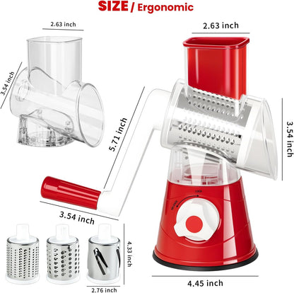 Rotary Cheese Grater Hand Crank Cheese Shredder with 3 Stainless Steel Blades, Rotary Grater, for Fresh Cheese, Vegetable, Nuts,Non-slip Suction Base, Black