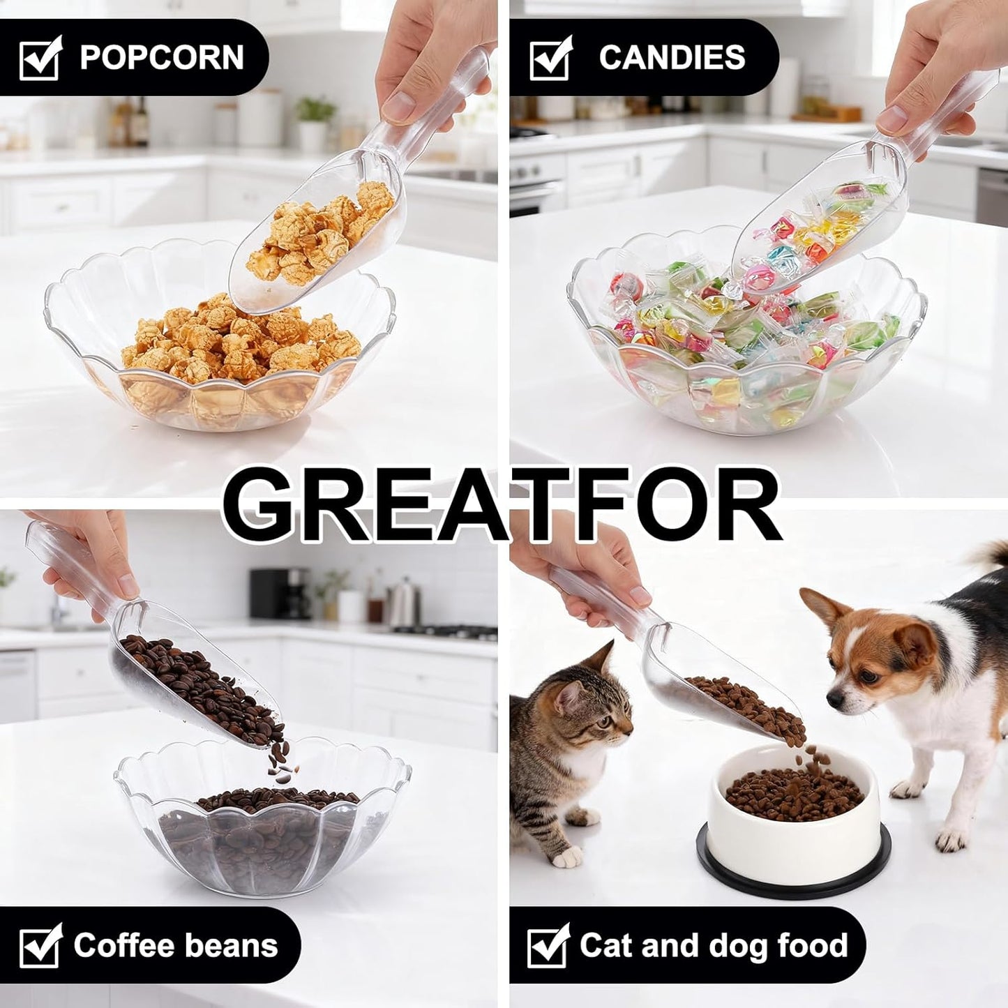 Plastic ice scoop for freezer - 12oz ice scoop BPA-FREE polycarbonate scoop with ergonomic handle, ideal for ice maker,ice cube, ice bucket, coffee beans, popcorn,ice cream, dishwasher safe (1 Pack)M