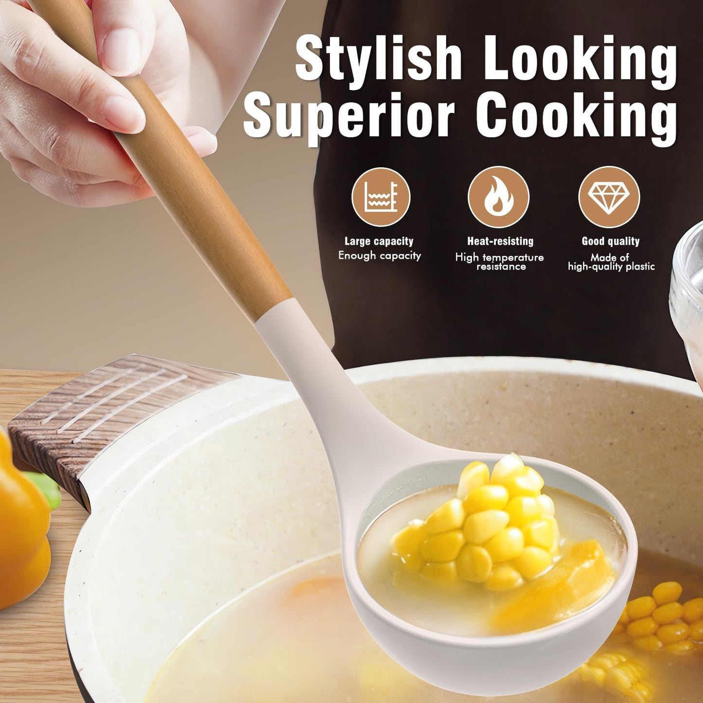 AVGPD Silicone Cooking Utensils Set, Silicone Utensils for Cooking, 446° Heat Resistant Kitchen Utensil Silicone Spatula Sets, Kitchen Gadgets for Non-Stick Cookware BPA FREE (Cream White)