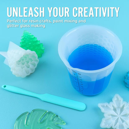 Silicone Resin Mixing Measuring Cups for Resin Supplies, Easy-to-read Marks, 600ml/20oz Bowl, 250&100ml Thickened Reusable Silicone Cups for Epoxy Mixing, with Stir Sticks, Jewelry Making