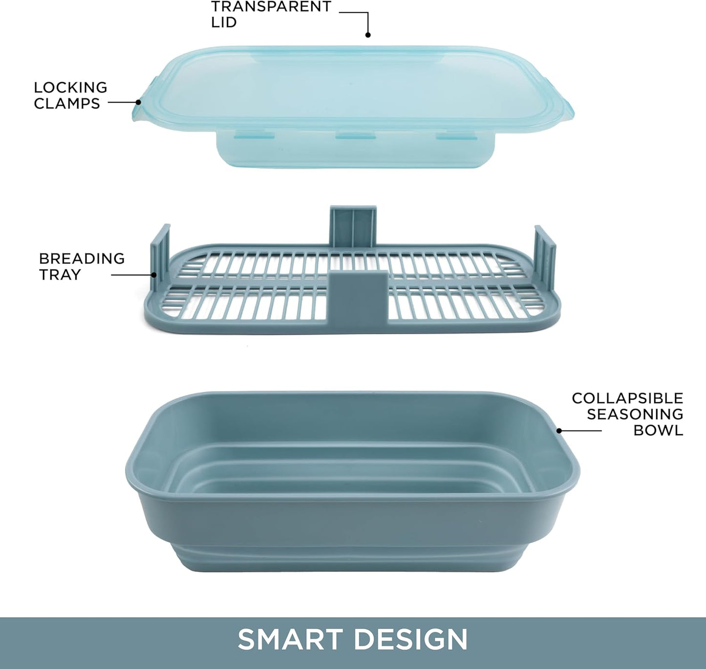 COOK WITH COLOR Collapsible Batter Bowl - Mess Free Breading Shaker Container - Great for Fried Fish, Fried Chicken, Onion Rings, Wings & More, Gray
