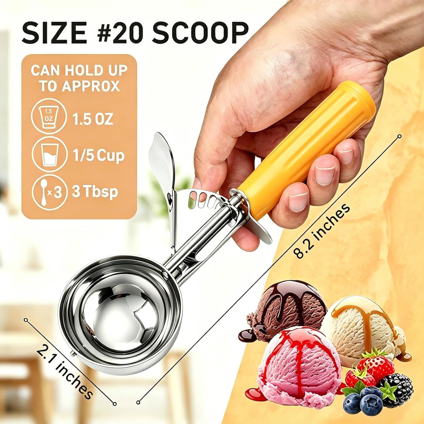 Fayomir 2 oz Scoop, Cookie Scoop for Baking, 2 oz Ice Cream Scoop with Trigger, #16 Disher, Portion Scoop, Blue Handle, Food Scoop for Ice Cream, Muffin, Cupcake Batter, Mashed Potato, Cookie Dough