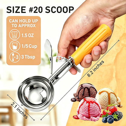 Fayomir 2 oz Scoop, Cookie Scoop for Baking, 2 oz Ice Cream Scoop with Trigger, #16 Disher, Portion Scoop, Blue Handle, Food Scoop for Ice Cream, Muffin, Cupcake Batter, Mashed Potato, Cookie Dough
