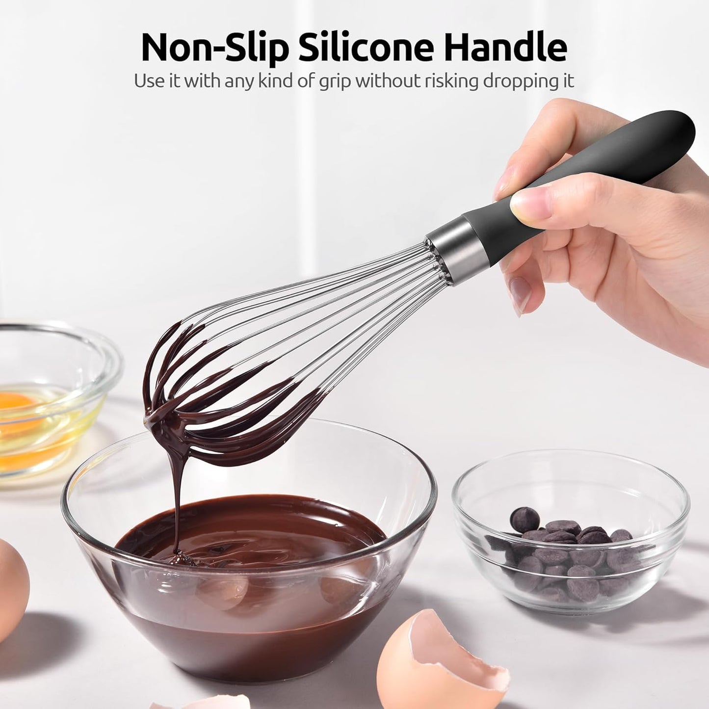 U-Taste 7" Mini Whisk for Cooking: 18/8 Stainless Steel Small Metal Kitchen Wisk, Tiny Hand Mixing Tool for Coffee, Egg, Sauce, 6-Wires Compact Head for Baking, Beating in Bowl, Mug, Jar (Set of 2)