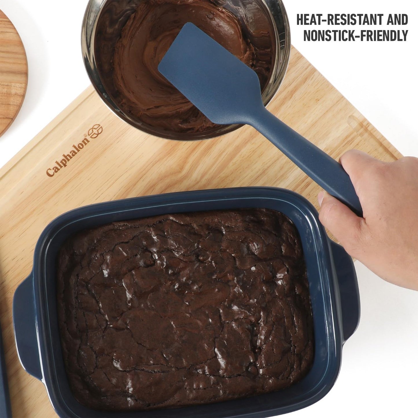 Calphalon Prime Scraper Set, 2-Piece Silicone Kitchen Scraper Set, Flexible Baking & Cooking Scrapers, Heat-Resistant Nonstick-Safe Tools with Ergonomic Handles, Navy